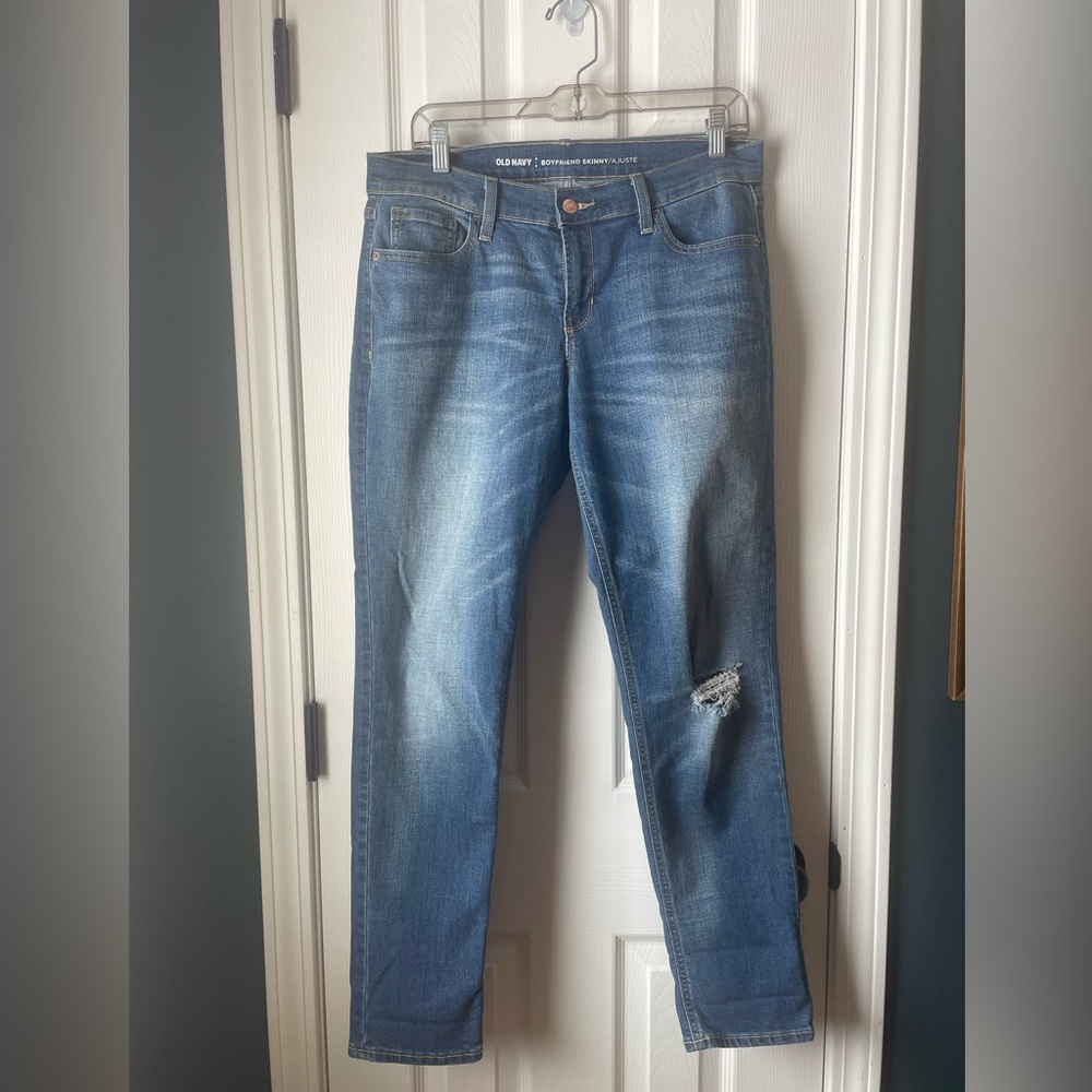Old Navy Women's Distressed Blue Boyfriend Jeans